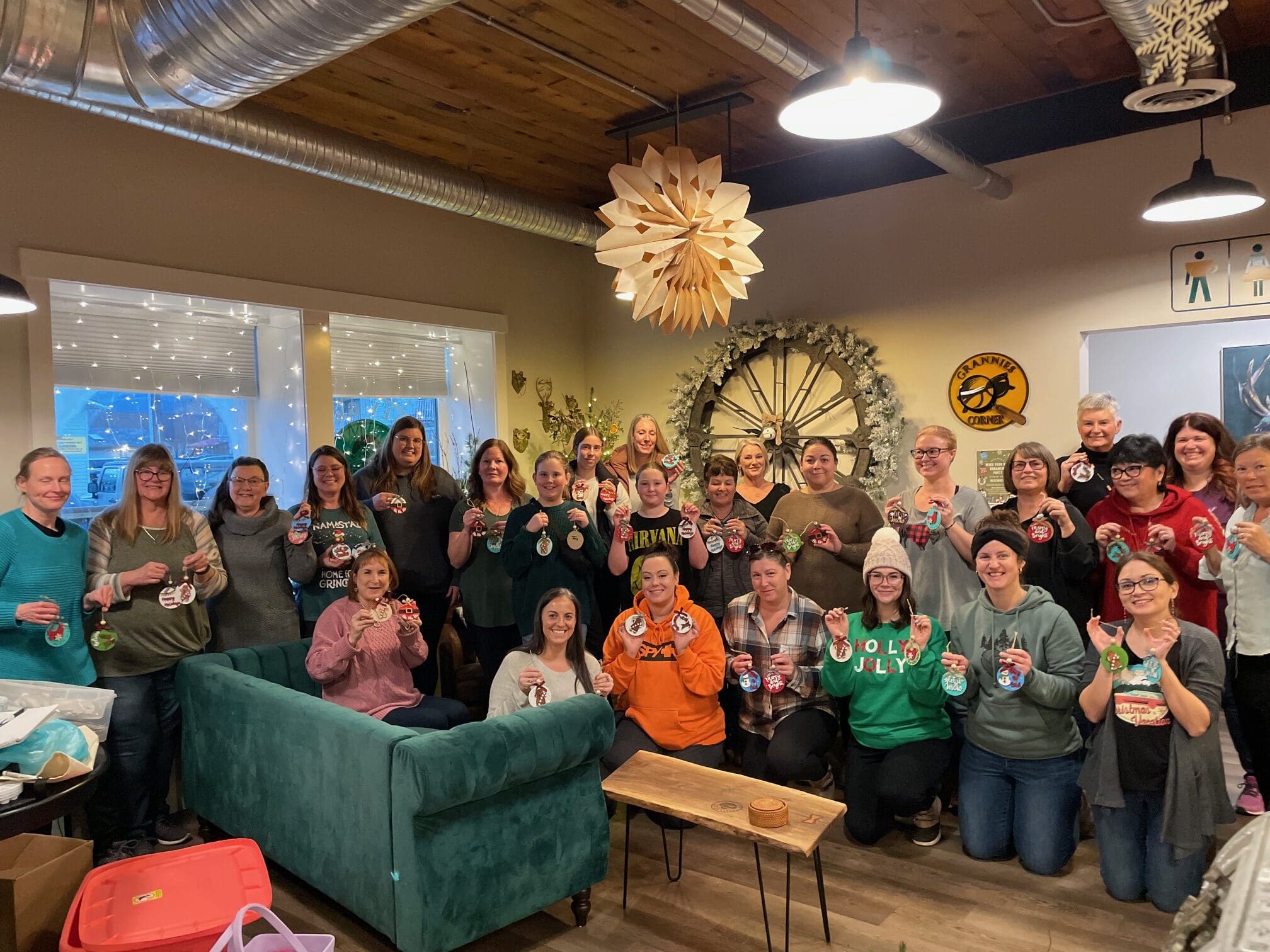 purple sheep creations workshop group photo, custom ornaments